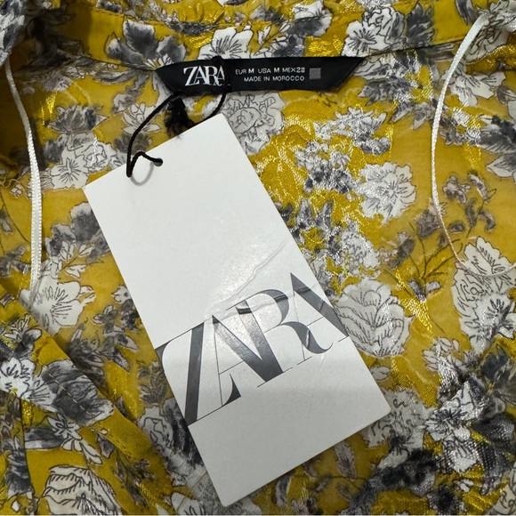 NEW Zara Medium Yellow Floral Jacquard Metallic Midi Dress ~ Cottagecore Peasant - Picture 9 of 11